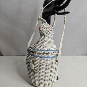 Vintage Girl's  Wicker Bunny Rabbit Purse Plastic Wrapped Easter Blue And White